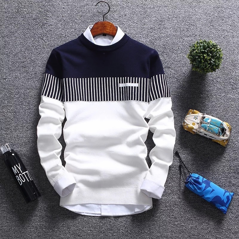 New Autunm Pullovers Men Fashion Strip Causal Knitted Sweaters Pullovers Mens Slim Fit O Neck Knitwear Mens Brand Cl